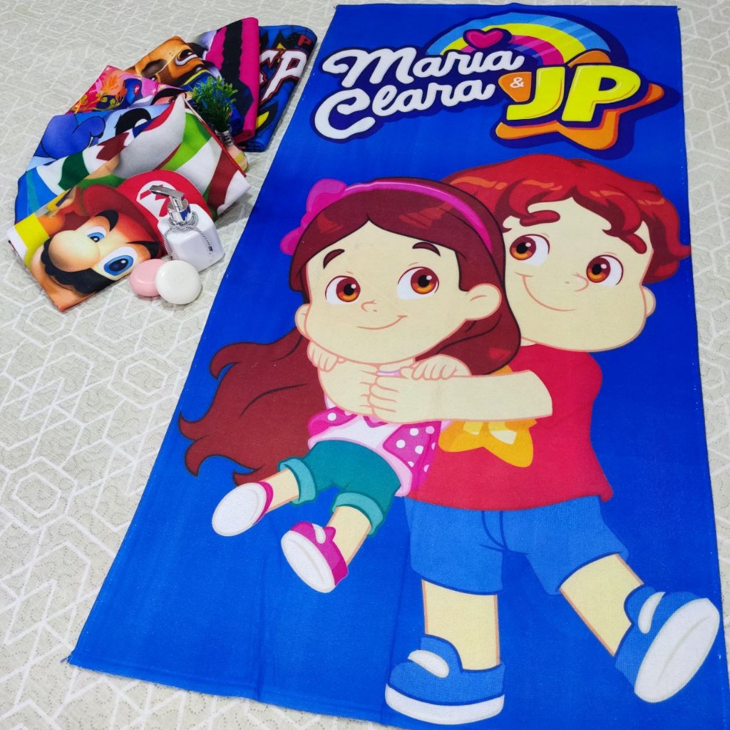 Toalha MARIA CLARA e JP de Banho e Praia Infantil Temática Personalizada Gigante Algodão Azul 2.0 em Oferta na Shopee