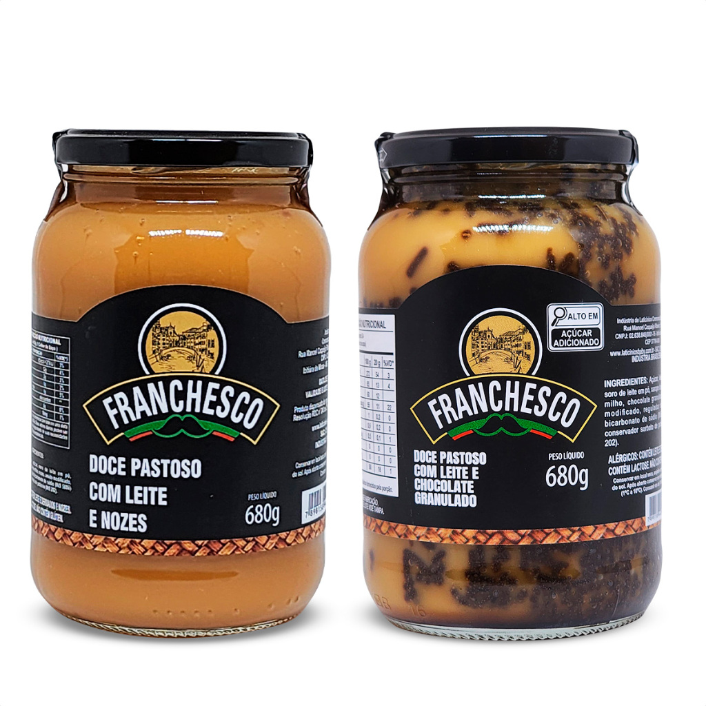 Kit Doces de Leite com Nozes e Doce de Leite com Chocolate Granulado Pastoso Franchesco 680g