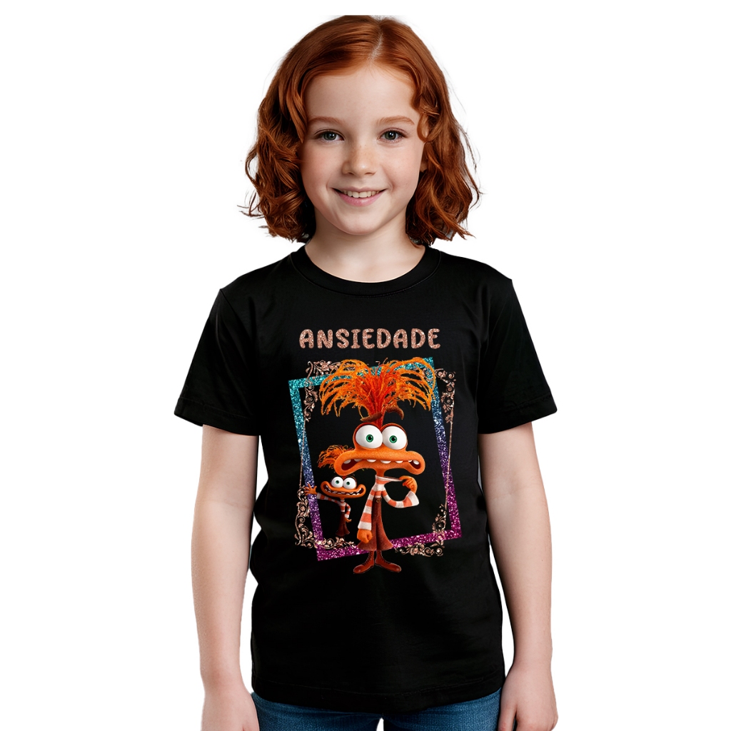 Camiseta Camisa Blusa Infantil Juvenil Para Menino Menina Unissex 100% Algodão Divertidamente Personagens - Ansiedade