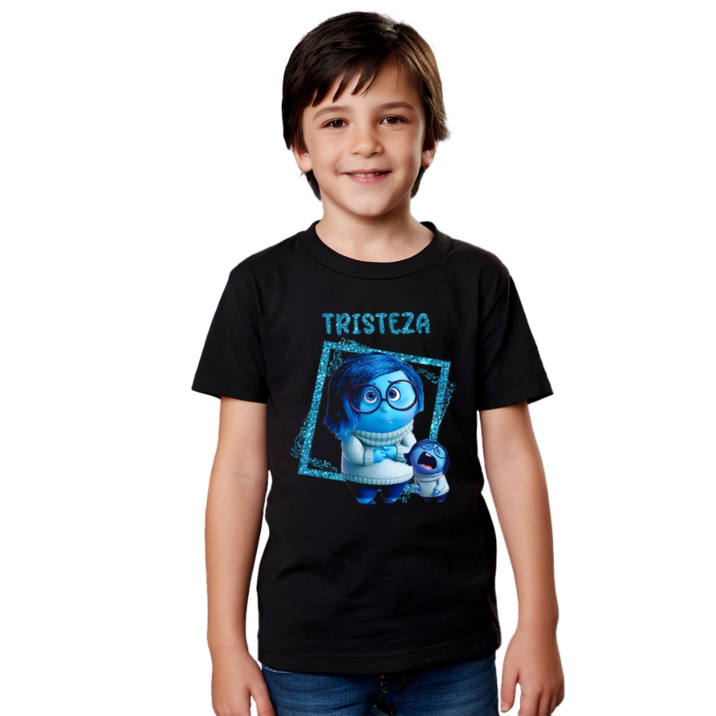 Camiseta Camisa Blusa Infantil Juvenil Para Menino Menina Unissex 100% Algodão Divertidamente Personagens - Tristeza