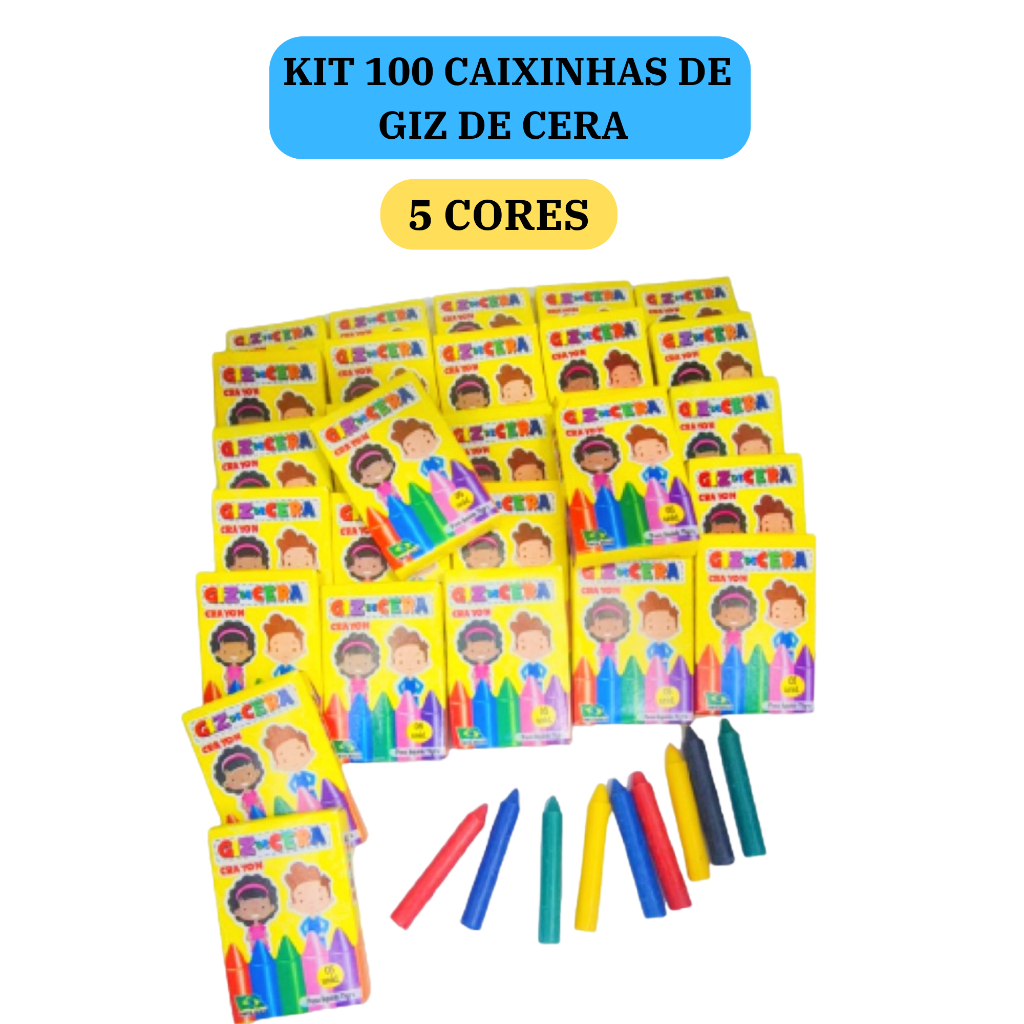 100 cx Mini Giz de Cera 5 Cores P/ Kit Festa Lembrancinha Artesanato Infantil em Oferta na Shopee