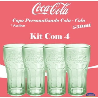 Kit Com 4 Copos Personalizados Coca - Cola - 580ml / Acrílico = Verde Translúcido em Oferta na Shopee