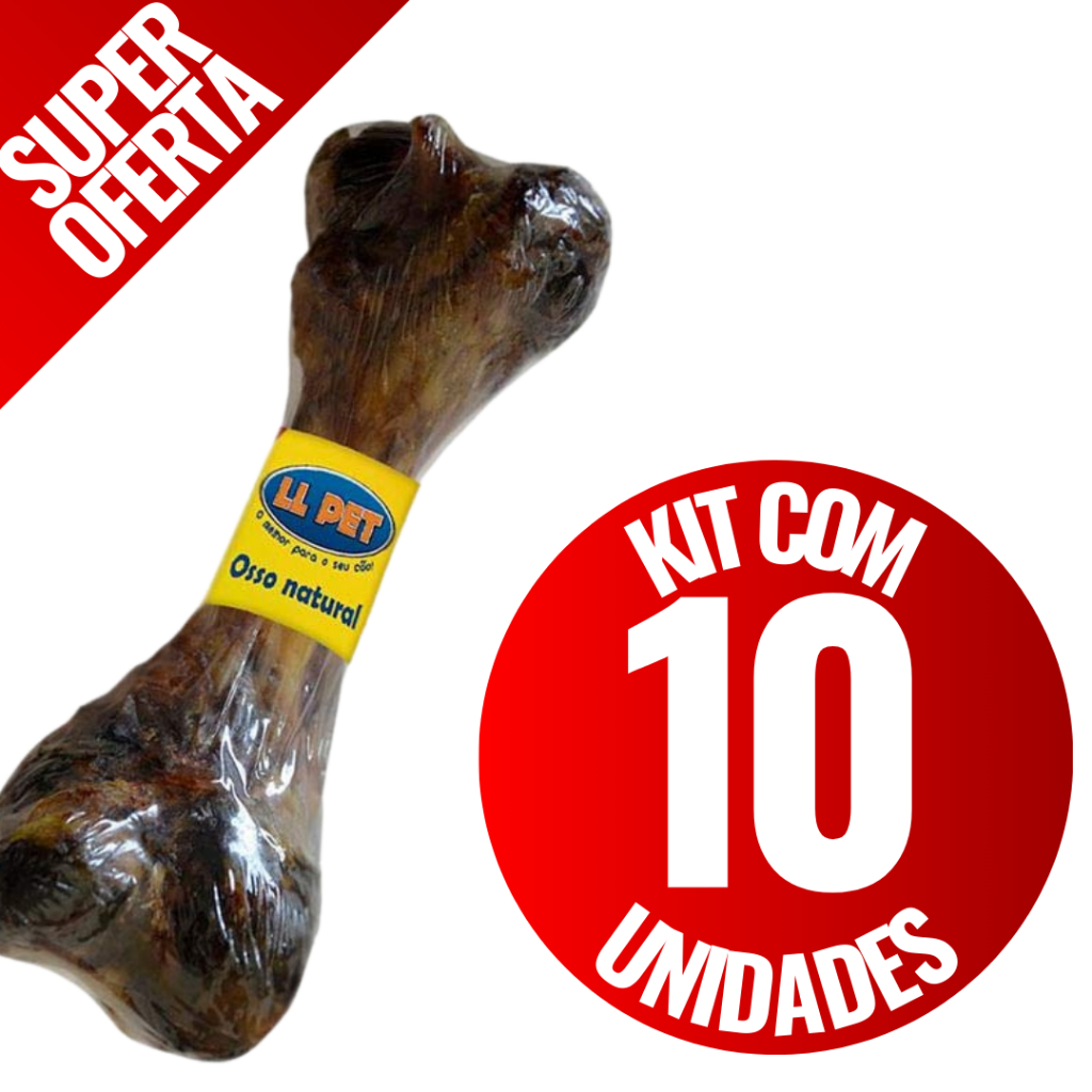 Kit 10 Mini Fêmur Suíno para Cães Petisco Natural Mordedor Limpeza Dental