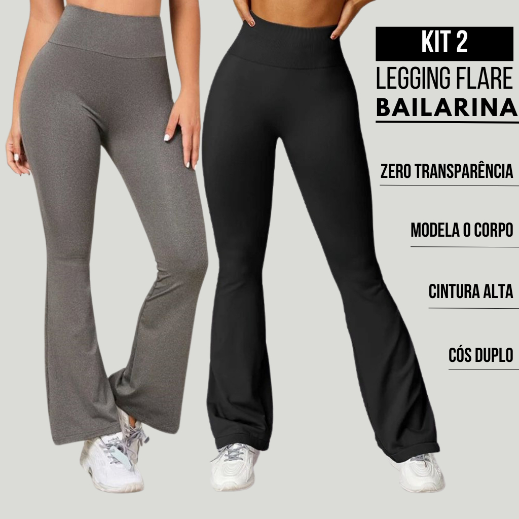 Kit 2 Calça Flare Bailarina Suplex Cintura Alta Boca De Sino