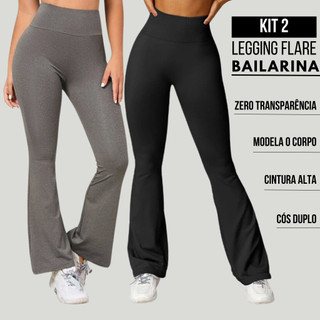 Kit 2 Calça Legging Flare Feminina Bailarina Suplex Boca de Sino Cintura Alta
