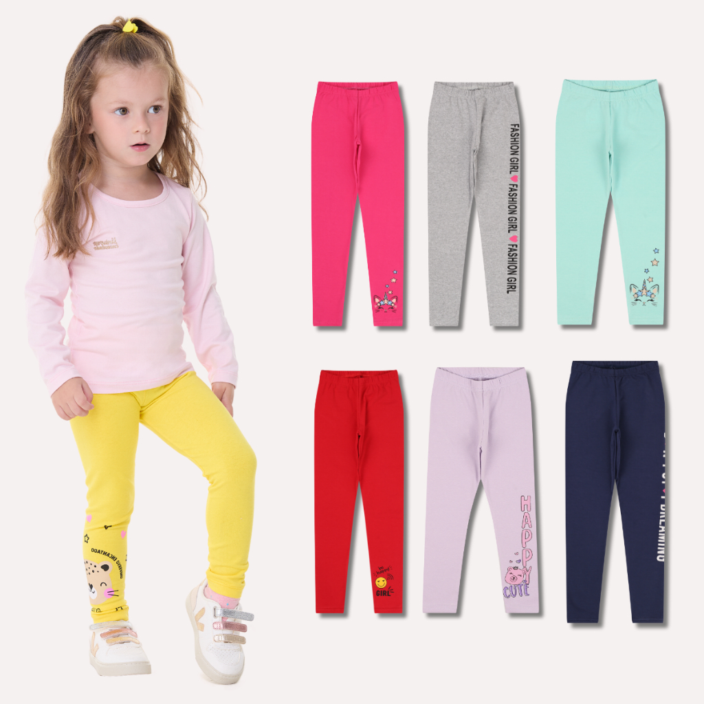Kit Sortido de 3 Calças Leggings de Cotton para Meninas Tamanho 2 ao 10 Roupa Infantil Menina Bebê em Oferta na Shopee