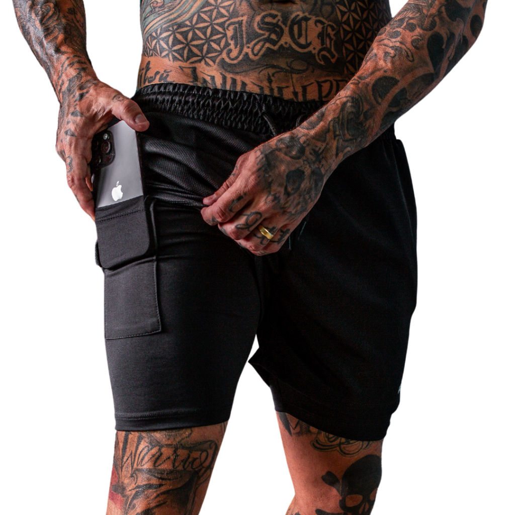 Bermuda 2 em 1 lisa shorts camada dupla com compressão bermuda academia sport fitnes isa store