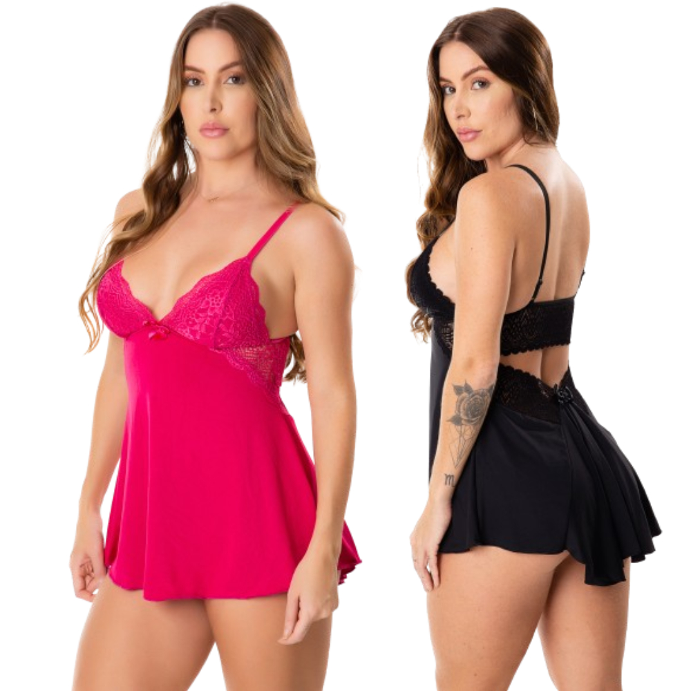 Kit 2 Camisola Sexy Com Renda Sem Bojo Costa Nua Sensual Pijama Roupa De Dormir Costas Abertas