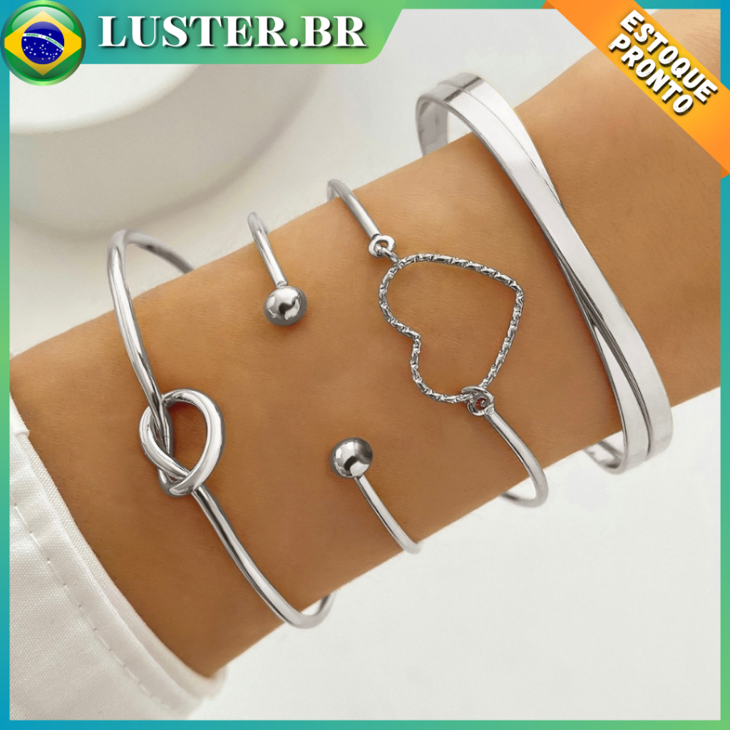 4 pçs/set Criativo Vintage Amor Coração Abertura Pulseira Mulheres Personalidade Logotipo Infinito Pulseira Feminina