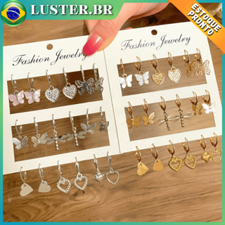 Conjunto Brinco Com Argola De Ouro Coração Borboleta Brincos Pequenos Para Mulheres Joias Acessórios em Oferta na Shopee