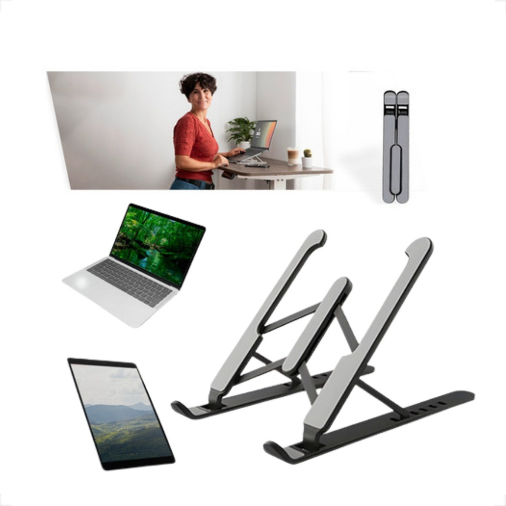 Kit 2 Suporte Para Notebook De Mesa Dobrável Ergonômico Ajustável Preto Fino Ipad Netbook Tablet