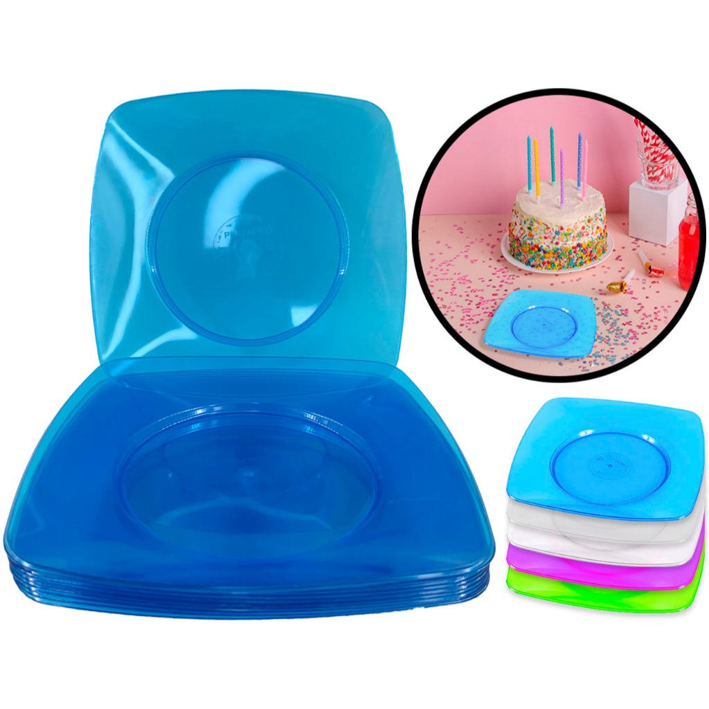Kit 50 Prato Pratinho Para Bolo Sobremesa 15cm Acrílico Quadrado Festa Aniversário Comemorações - Home & Living