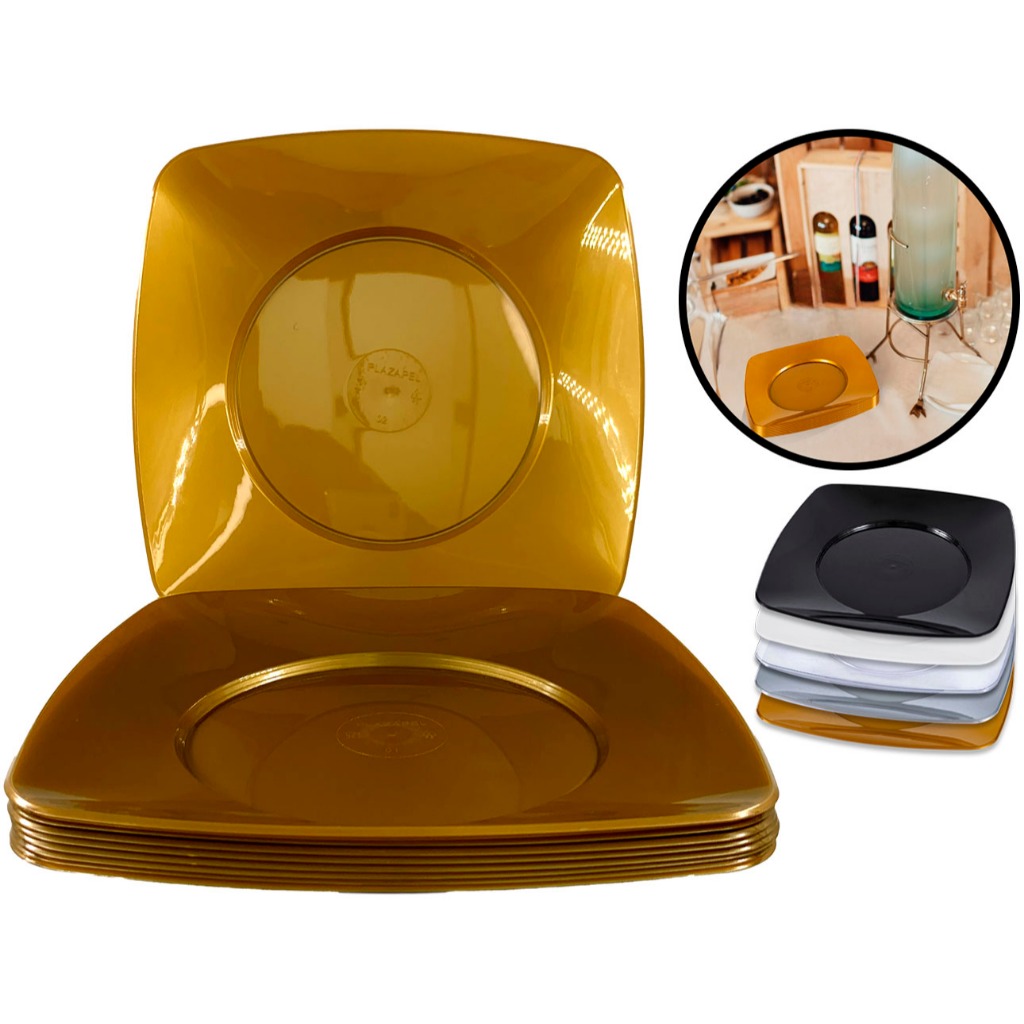 Kit 50 Pratos Grande 21cm Quadrado Prato Refeição Churrasco Comida Acrílico Lavável Descartável em Oferta na Shopee