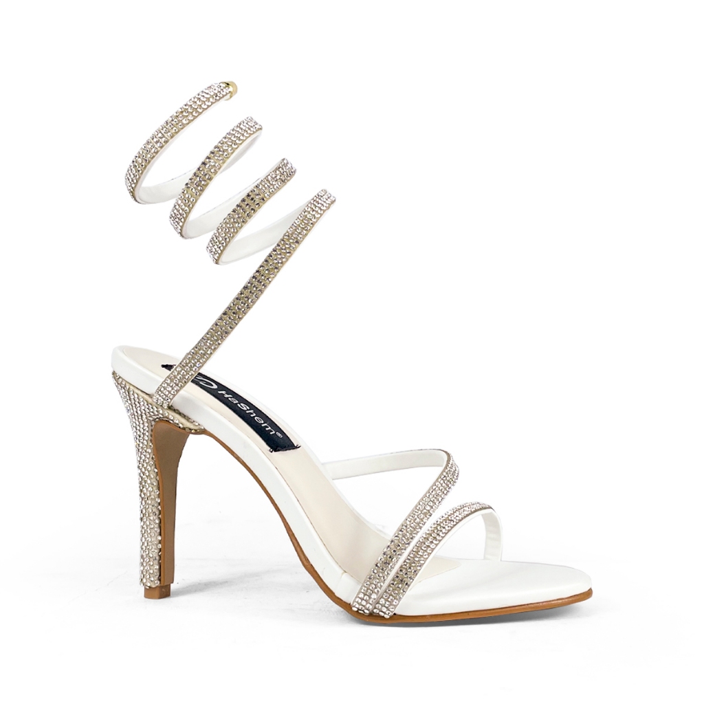 Sandália Feminina Salto Fino Espiral Luxo Cobra Peep Toe
