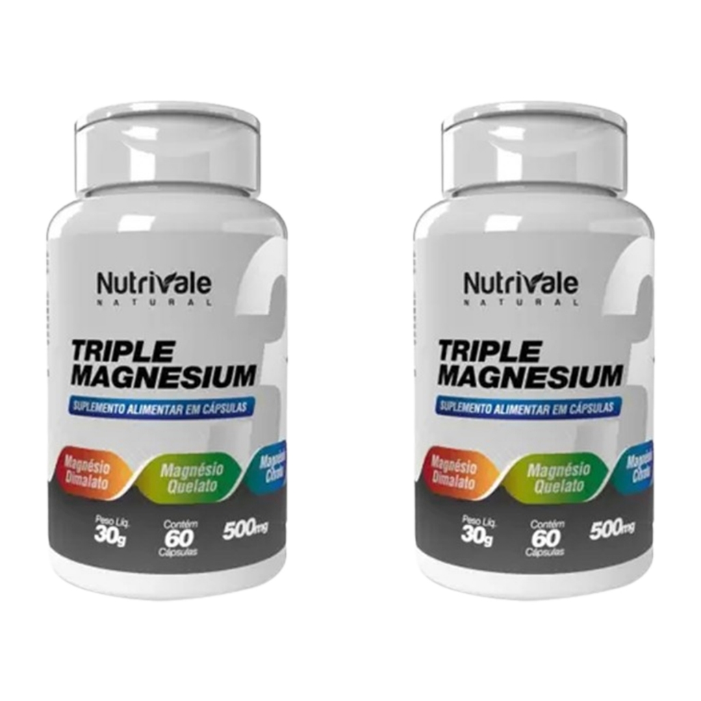 2x Triple Magnesium - Magnésio Dimalato + Bisglicinato + Citrato 60 Cápsulas 500mg