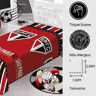 Manta Microfibra Antialergico Solteiro Time  São Paulo Tricolor Jolitex em Oferta na Shopee