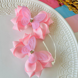 Dupla de Laço / Duplinha de Laço / Par de Laço Rosa bebê / Duplinha Rosa com Borboleta e outros F