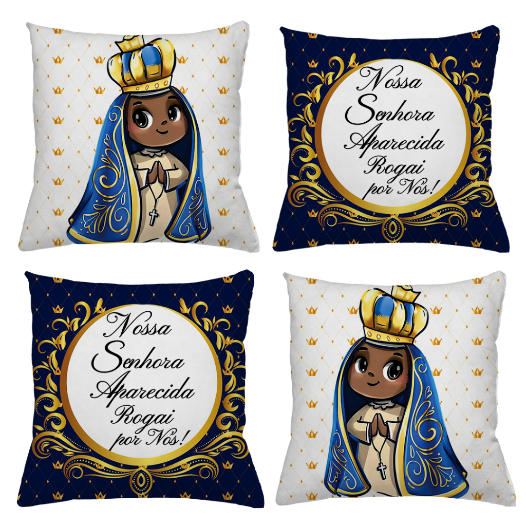 KIT 4 CAPAS DE ALMOFADAS DECORATIVAS NOSSA SENHORA APARECIDA DEVOTO - TAMANHO 45X45