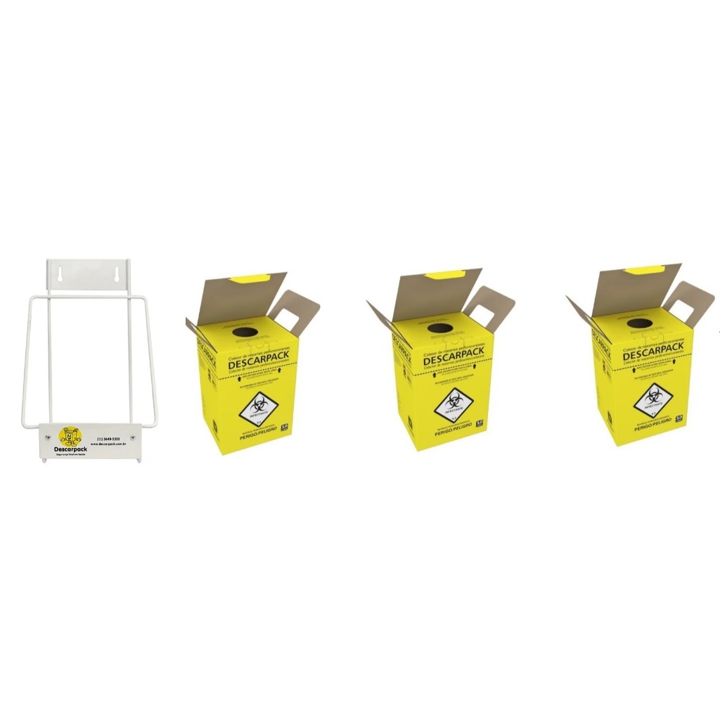 3 Caixas Coletoras Descarpack 3 Litros + 1 Suporte 3 Litros