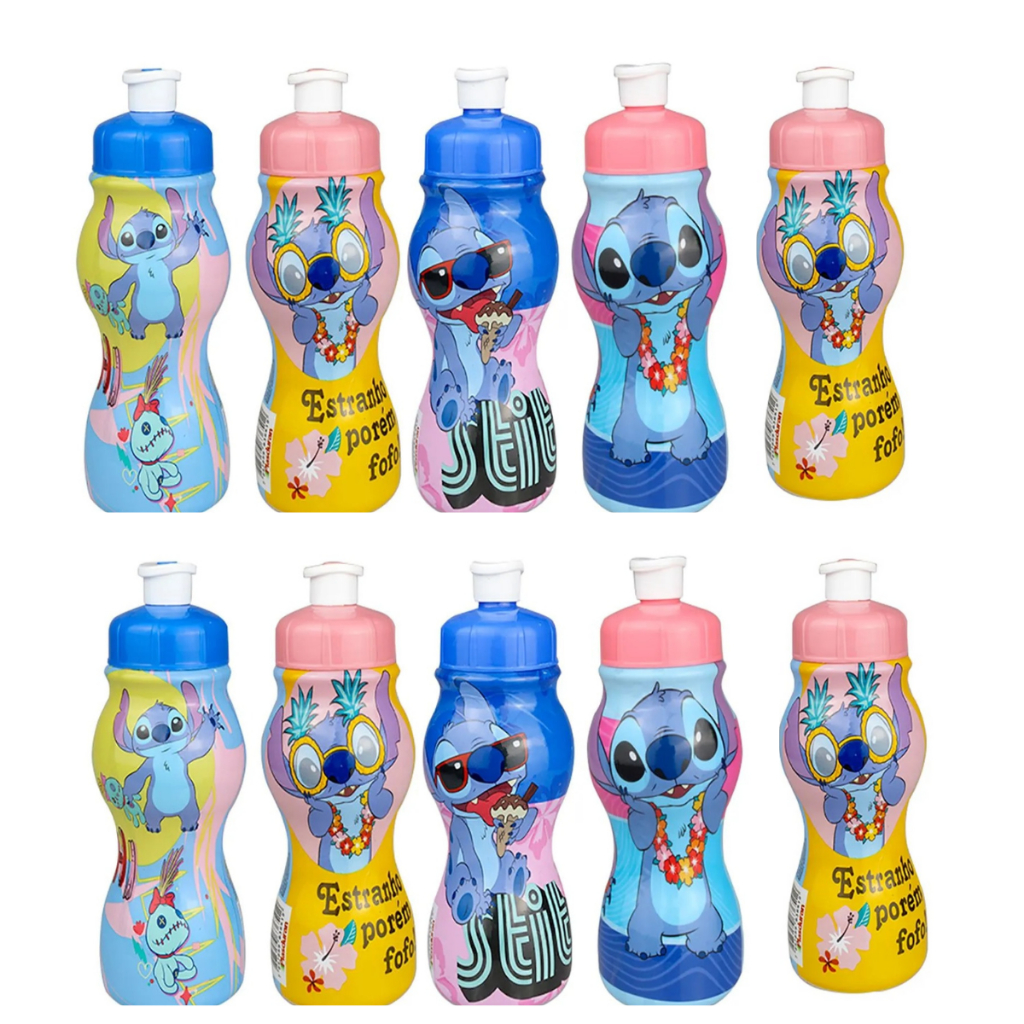 KIT com 10/15/25 Garrafinhas Stitch Frozen Homen Aranha 250ml Lembraça de aniversário escolar festa
