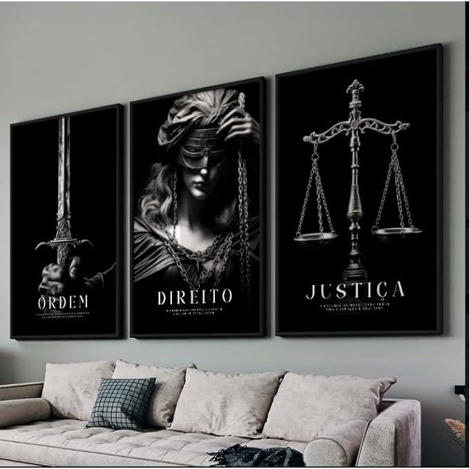 conjunto três quadros decorativo direito ordem e justiça em Oferta na Shopee