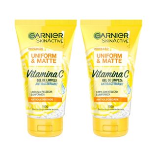 Kit 2 Gel de Limpeza Facial Antibacteriano Garnier Uniform & Matte Vitamina C, 150ml em Oferta na Shopee