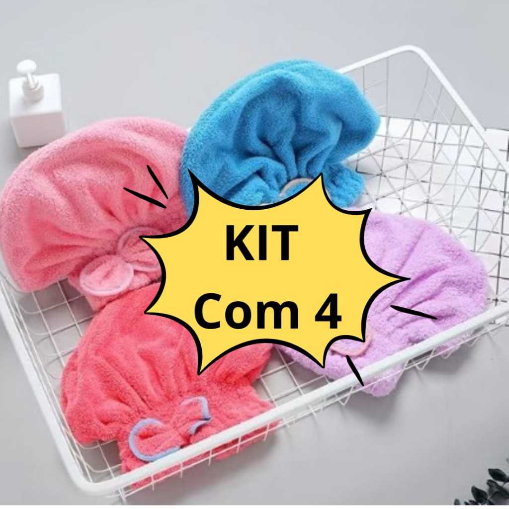 KIT COM 4 Toucas Pós Banho Micro fibra Secagem Rápida Com Laço De Borboleta Coisas Diferentes para Casa MT013 KIT COM 4 Toucas Pós Banho Micro fibra Secagem Rápida Com Laço De Borboleta Coisas Diferentes para Casa MT013