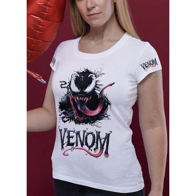 Camiseta Poliéster Básica Babylook Filme Venom  Alta Resolução Estampa Frente Mangas / Venon