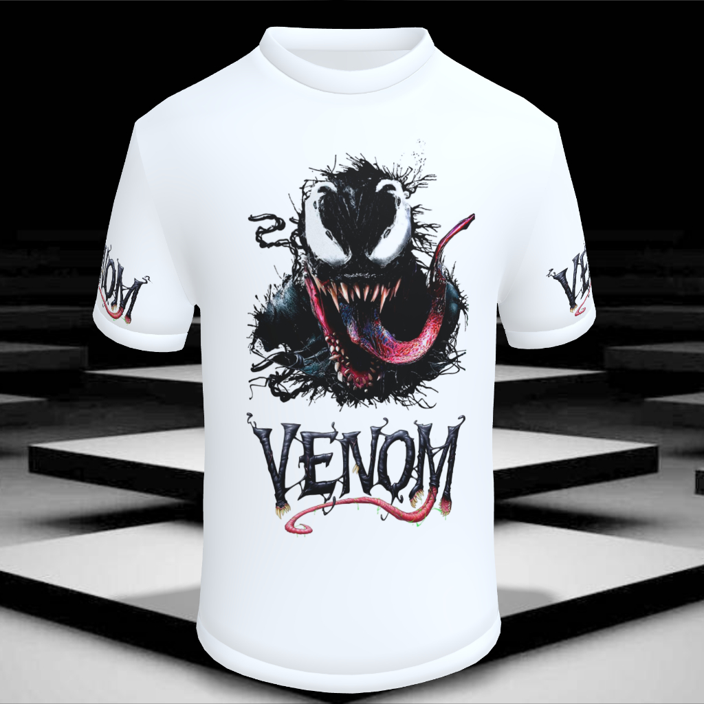 Camiseta 100% Poliéster Branca Babylook Filme Venom  Alta Resolução Estampa Frente Mangas / Venon