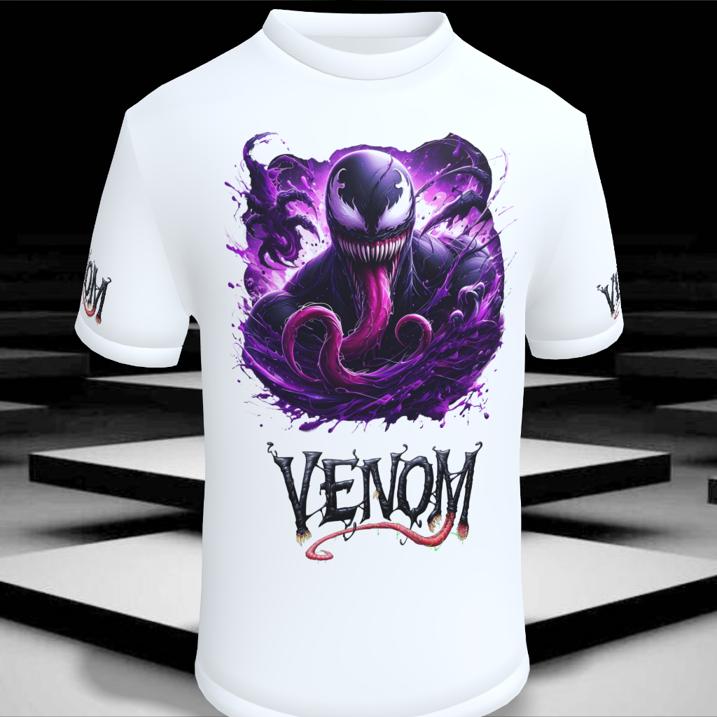 Camiseta 100% Poliéster Branca Babylook / Filme Venom  Alta Resolução Estampa Frente Mangas / Venon
