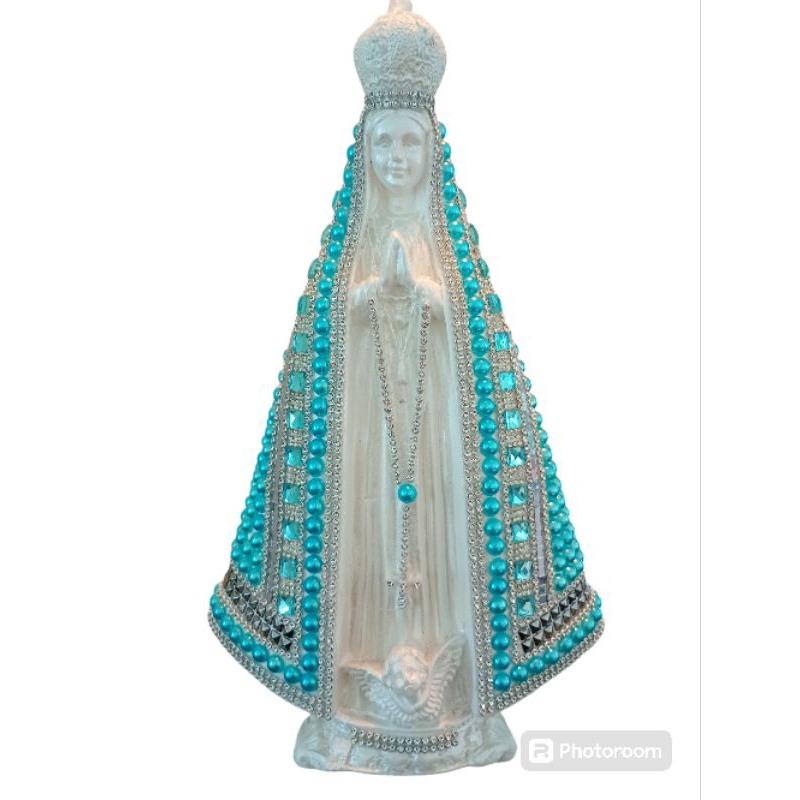 Imagem de Nossa Senhora Aparecida Grande de Pérola 33cm Azul Bebê Gesso