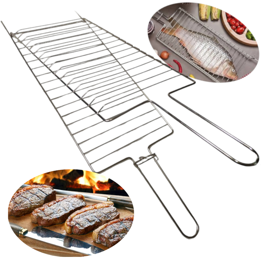 Grelha Dupla Abaulada 70 x 26,5 para Assar Peixe, frango churrasco