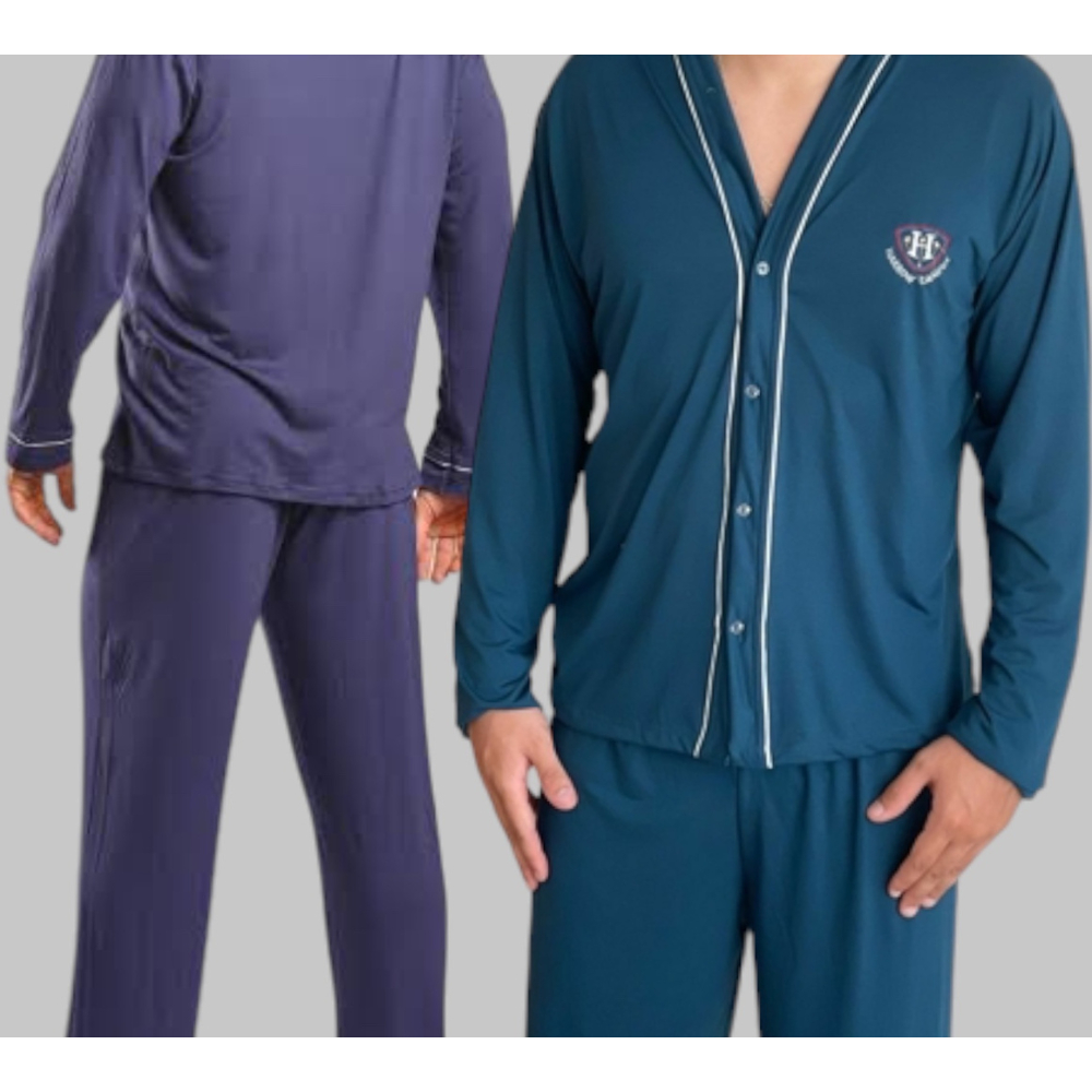PIJAMA LONGO MALHA ADULTO MASCULINO CORES SOTIDAS