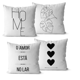 Kit 4 Capas de Almofadas Decorativas 45x45 - Amor Está No Lar