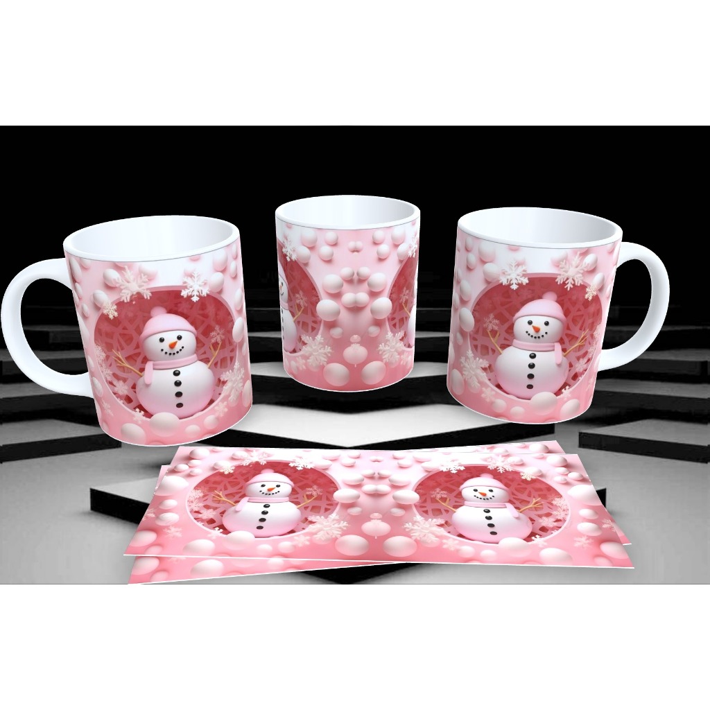 Caneca Porcelana efeito 3D Natal Boneco de Neve / Caneca Temática de Feliz Natal / Merry Christmas
