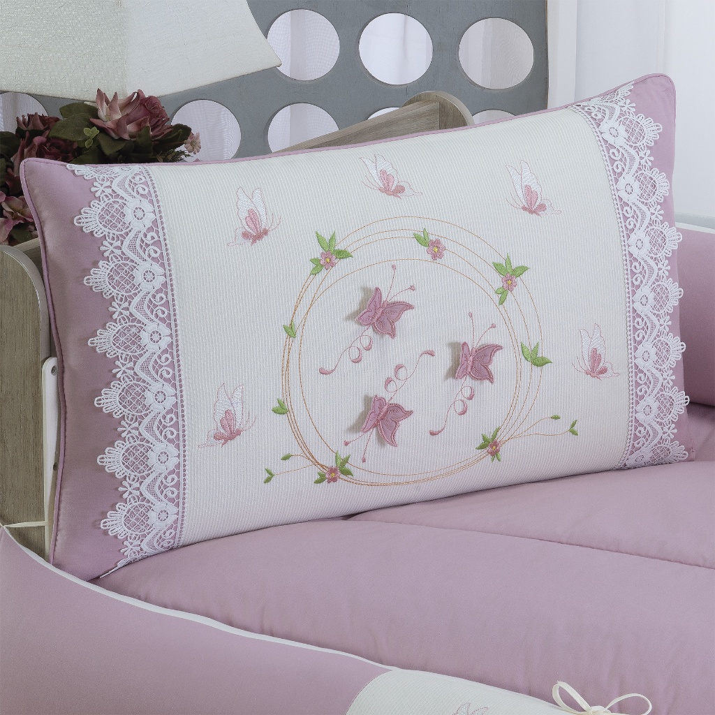 kit de berço americano 413 borboleta rose 9 peças açgodão