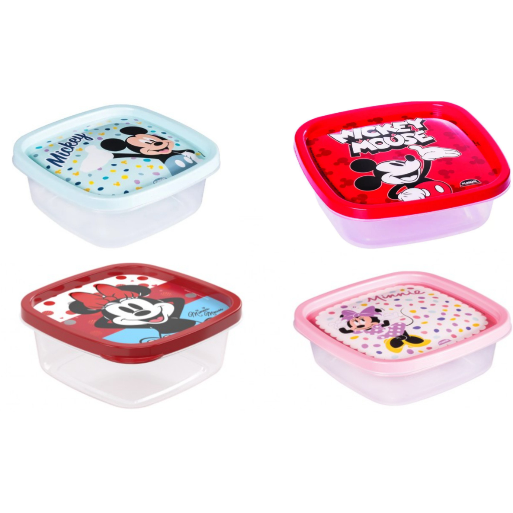 Pote Quadrado Plasutil Decorado plastico Mickey Minnie Baby 580ml 200ml Plasútil