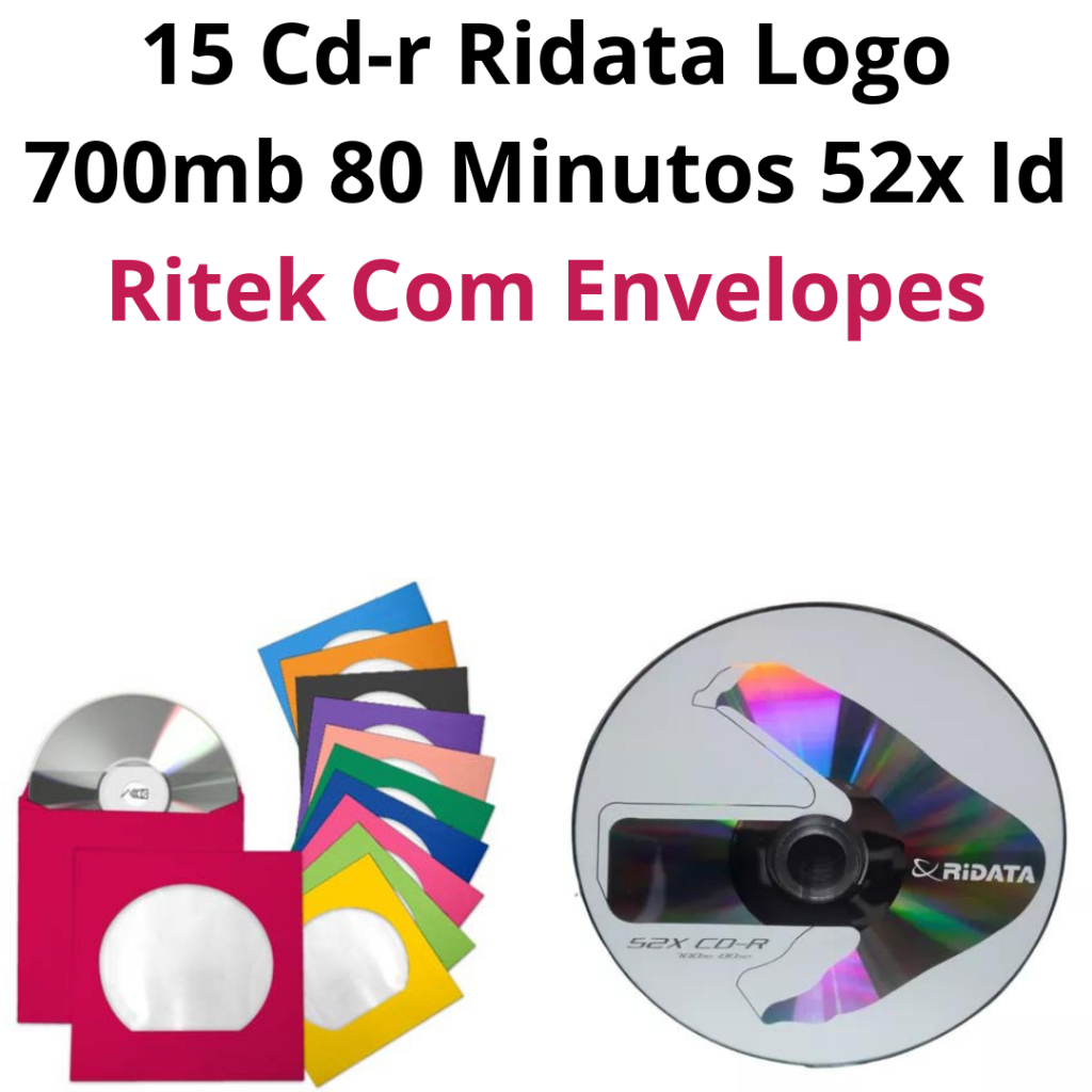15 Mídia Virgem Cd-r Ridata Logo 700mb 80min Original C/l Envelope