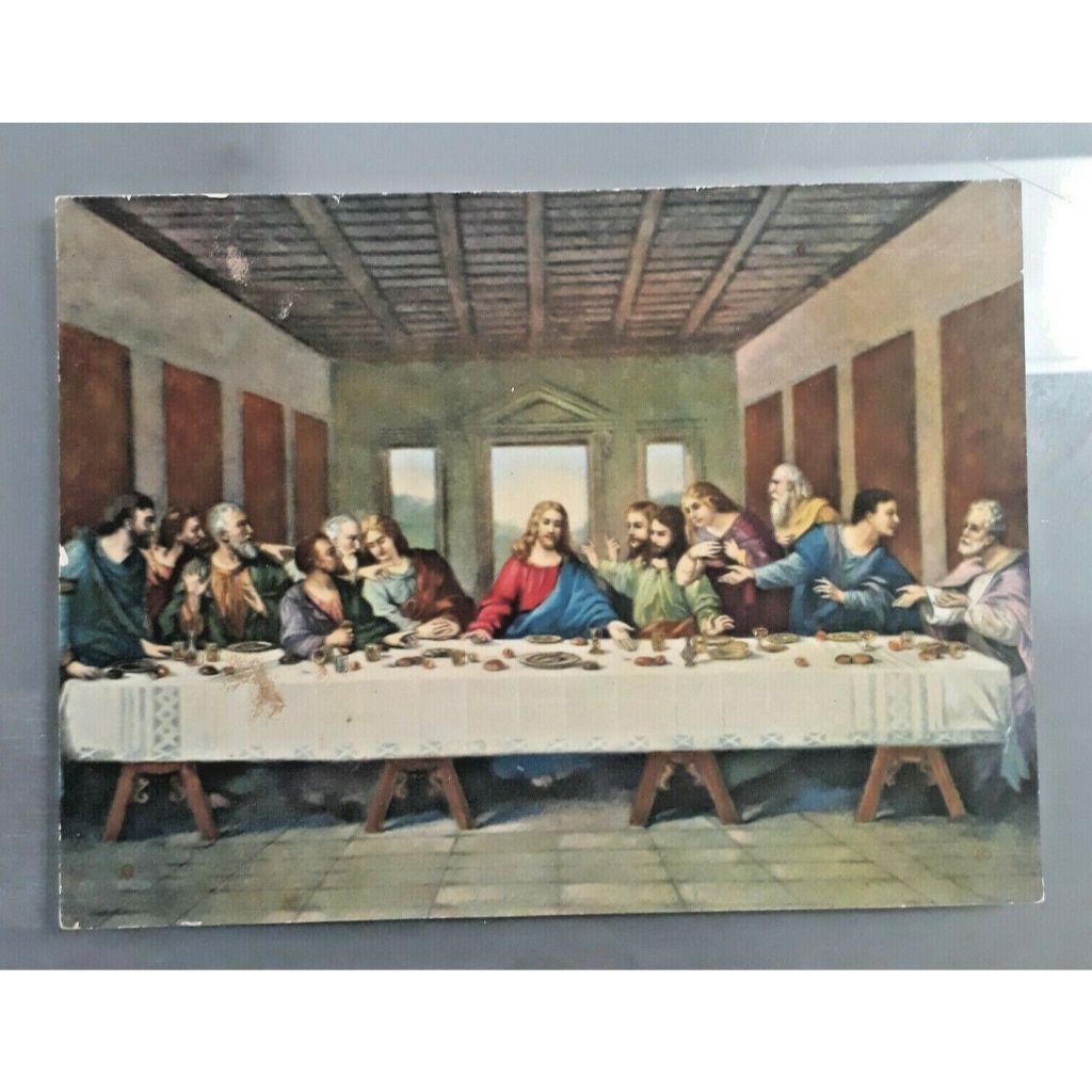 Foto Imagem sacra de Jesus Cristo na Santa Ceia litografia de 1934 impressão importada americana N.G. BASEVI