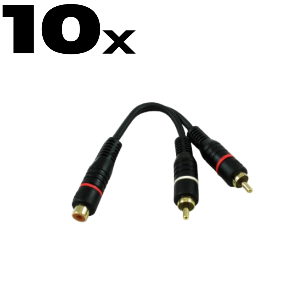 Kit 10 Cabo Rca Modelo Y Para Som Automotivo 1 Fêmea 2 Machos 25 Cm