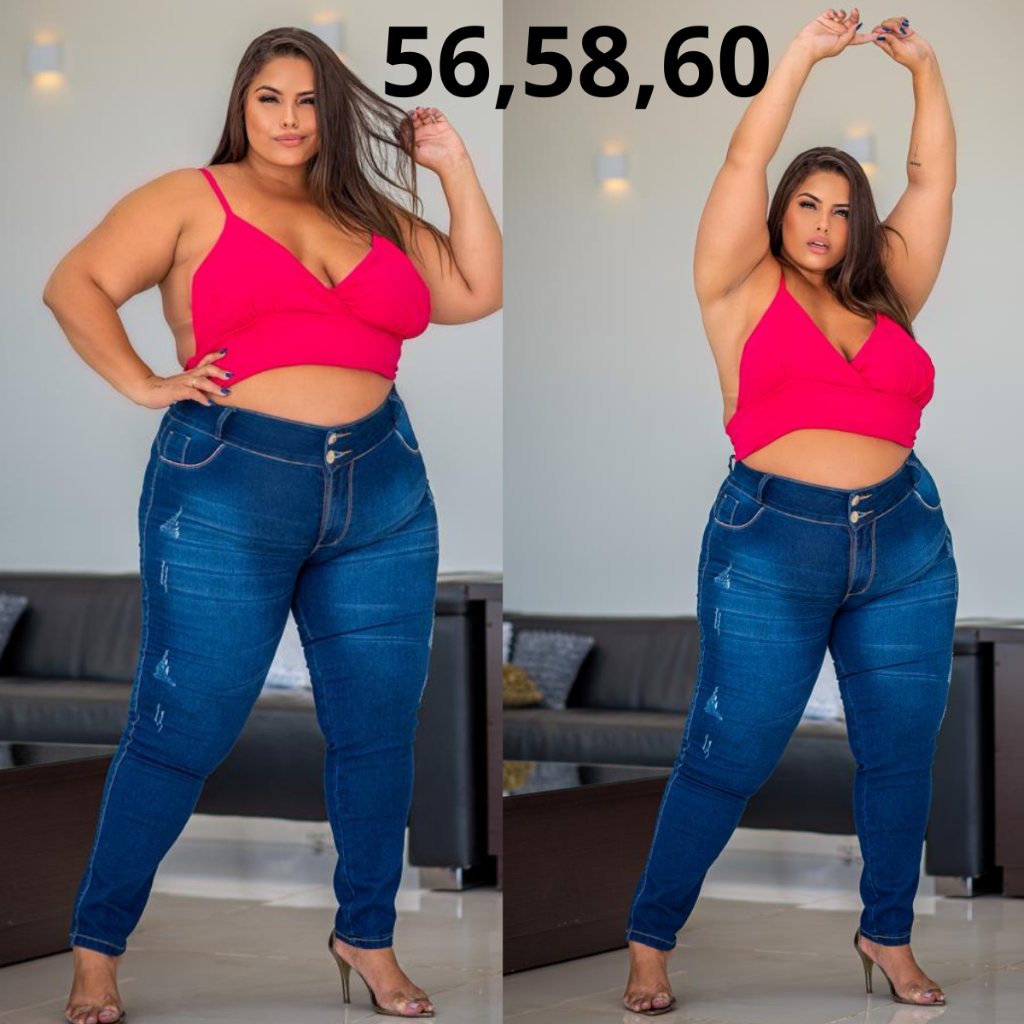 Calça Jeans Plus Size 56 ao 60 cos largo e alto em Oferta na Shopee
