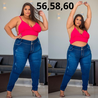 Calça Jeans Plus Size 56 ao 60 cos largo e alto em Oferta na Shopee