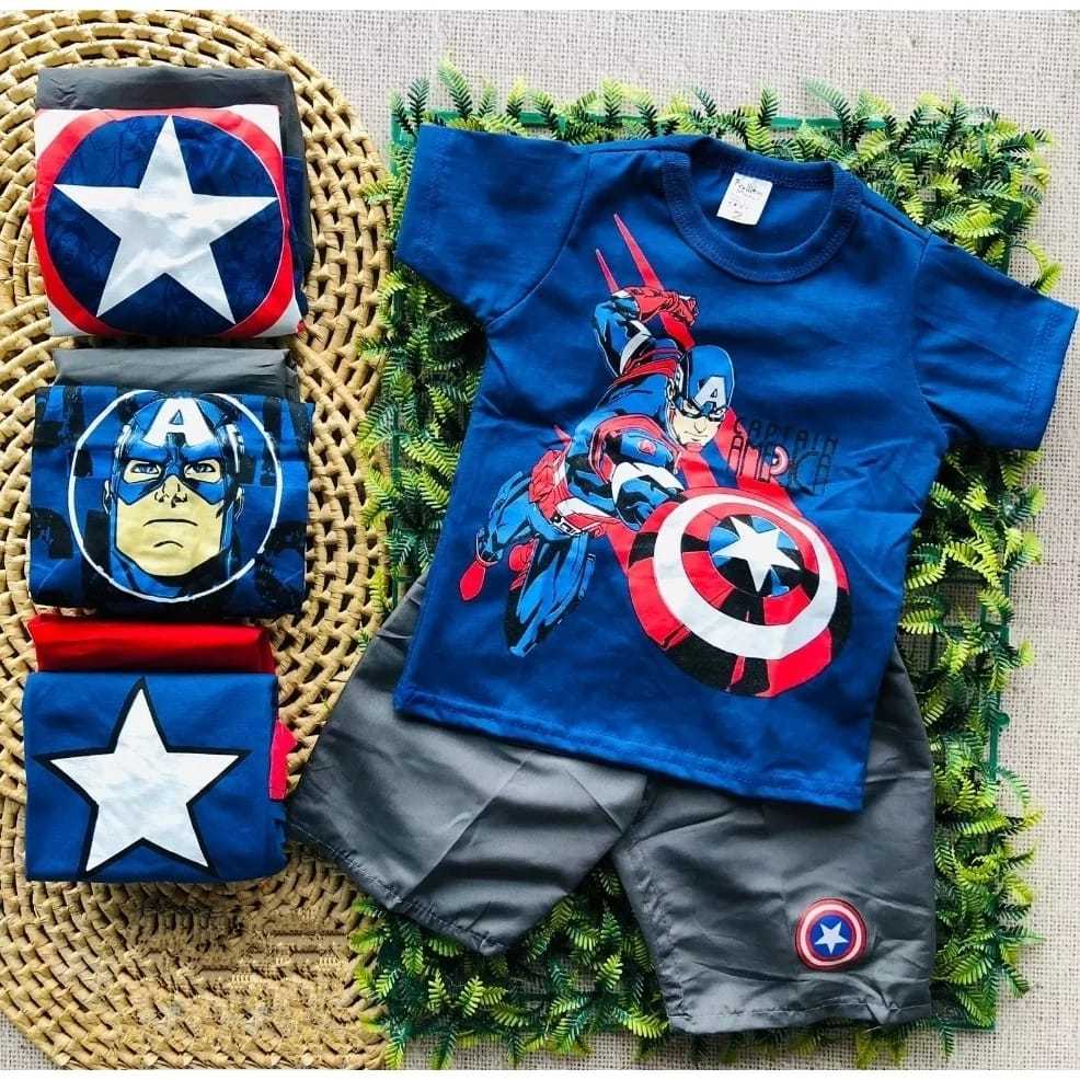 Conjunto Infantil menino capitão america Conjunto tematico camiseta + Short