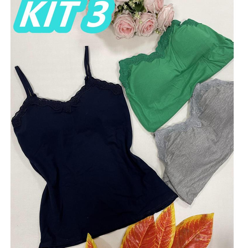 KIT 3  blusa SERVE 34-38 regata com bojo tecido viscolycra bonito