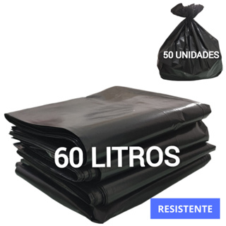 Saco de Lixo 60 Litros Pacote Com 50 Unidades Preto Resistente Uso Doméstico em Oferta na Shopee