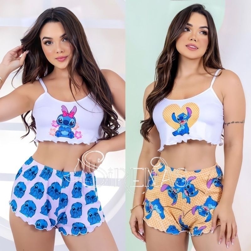 Pijama Baby Doll Personagens Cropped Modelo Virginia Luxo Feminino Ondinha Alcinha Varias Estampas em Oferta na Shopee