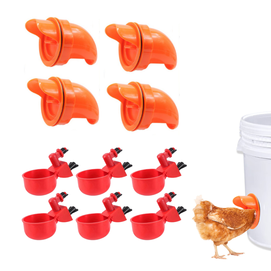 Kit com 4 Bocal para Comedouro e Tratador de Ração + 6 Bebedouros Automáticos para Aves, Galinhas