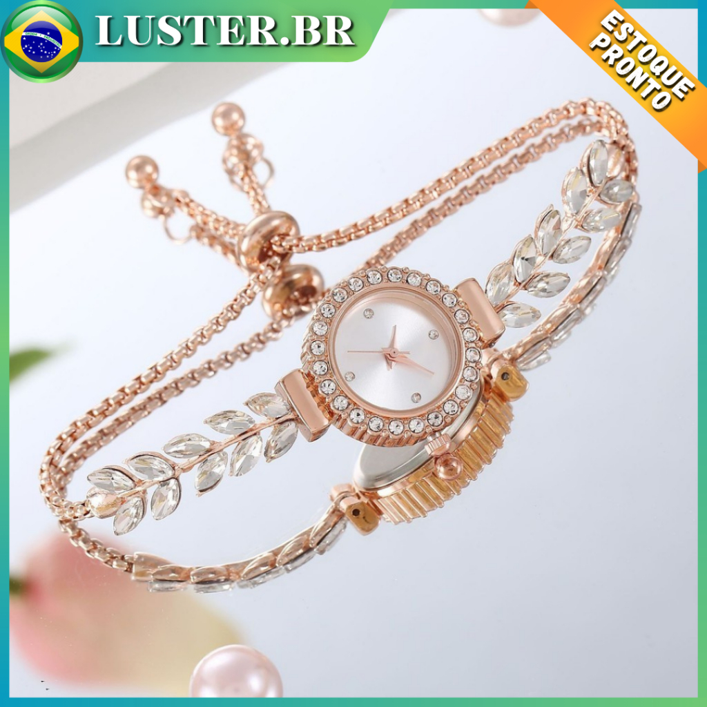 Relógio Com Cordão De Folhas Relógios Femininos Pulseiras Com Diamantes em Oferta na Shopee