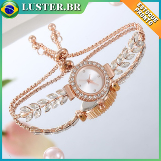 Relógio Com Cordão De Folhas Relógios Femininos Pulseiras Com Diamantes em Oferta na Shopee