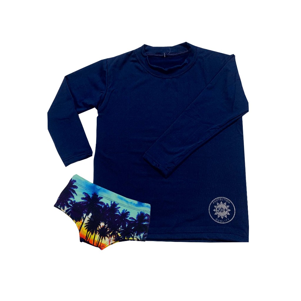 Conjunto infantil/Juvenil Menino Camisa UV + Sunga com proteção 50+ em Oferta na Shopee